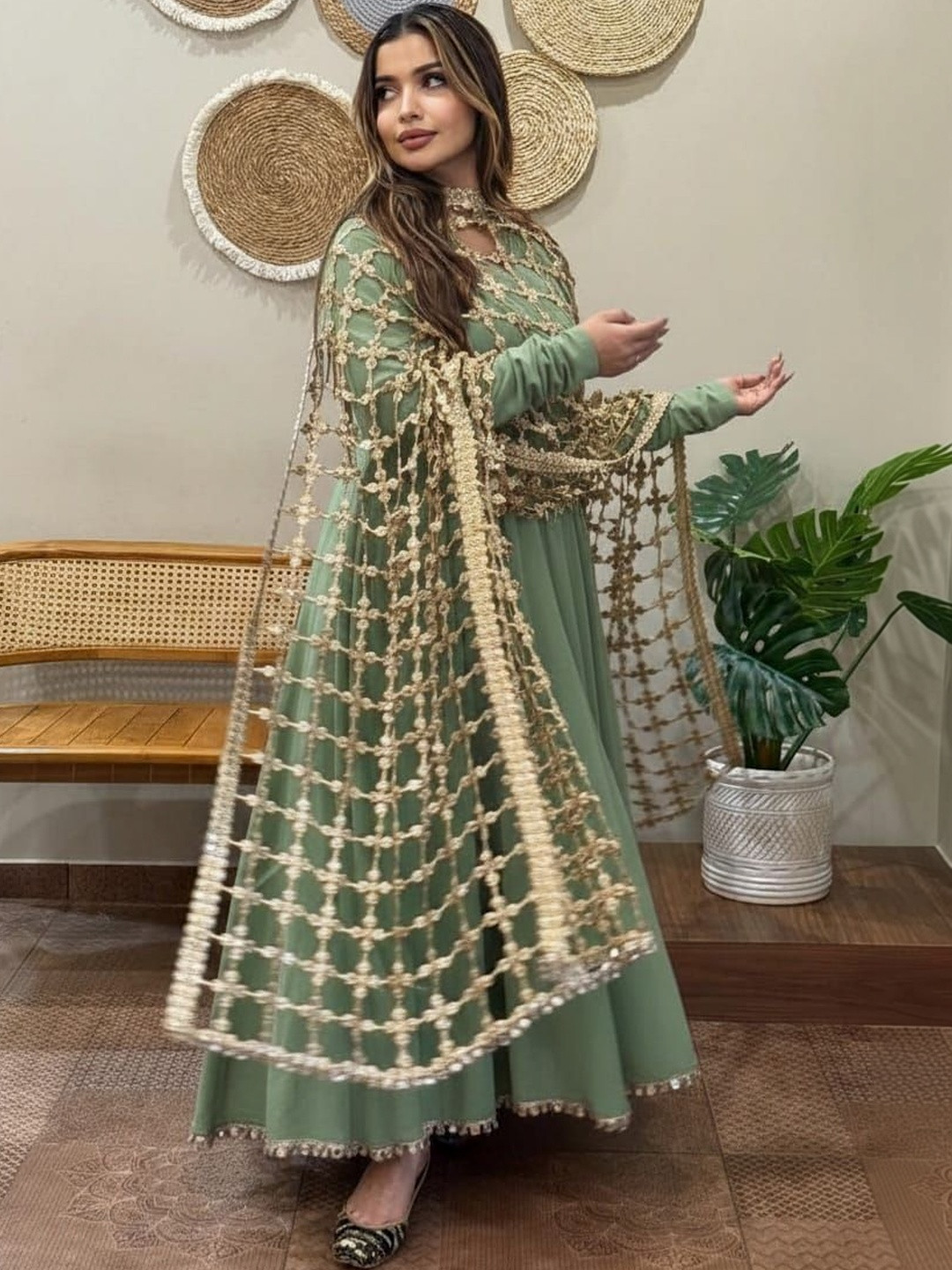 SAJAVAT ETHENIC WEAR Ethnic Motifs Woven Design Dupatta with Mirror Work