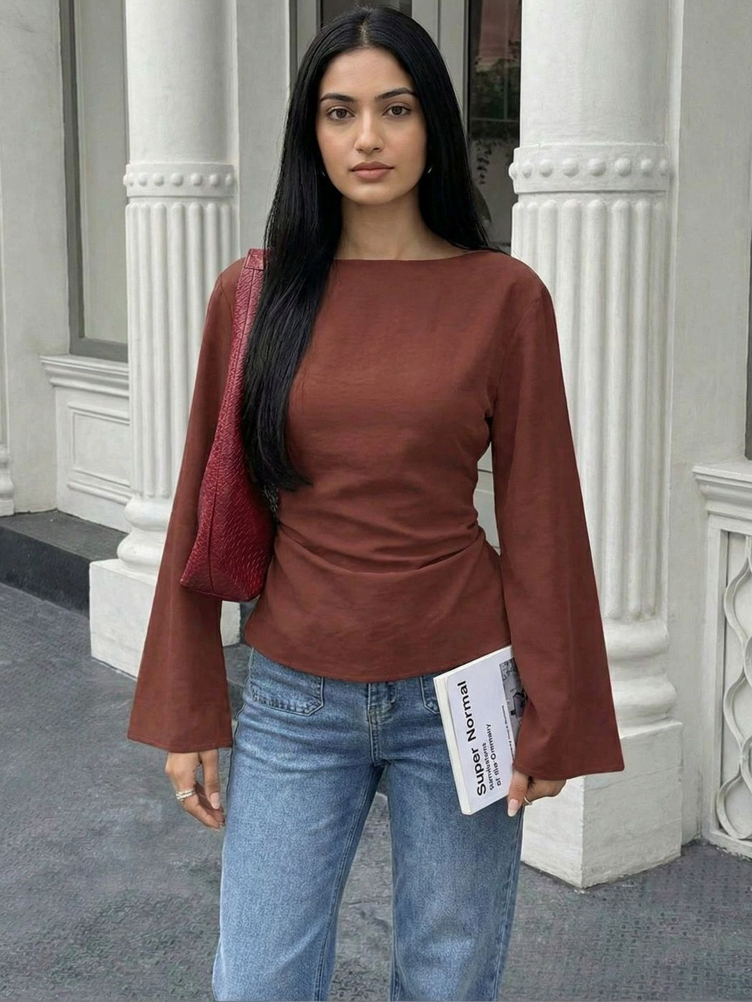 Zucchini Flared Sleeve Wrap Top