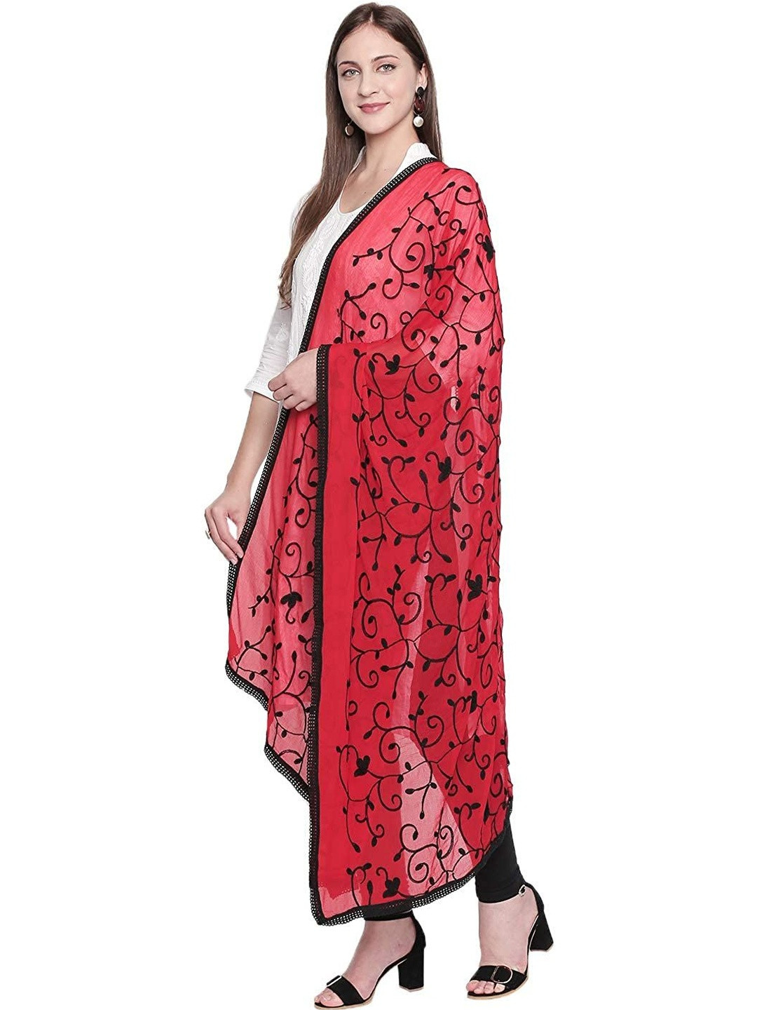 SEKMANY Ethnic Motifs Embroidered Ikat Dupatta with Thread Work