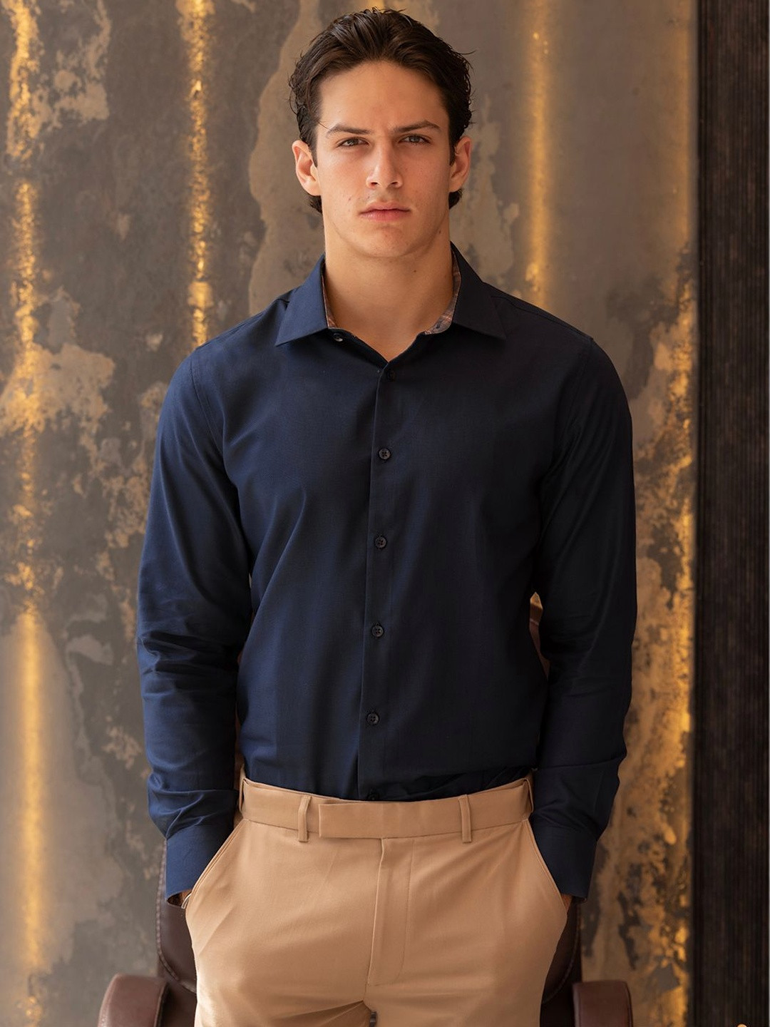 ARISTOBRAT Navy with Plaids Shirt