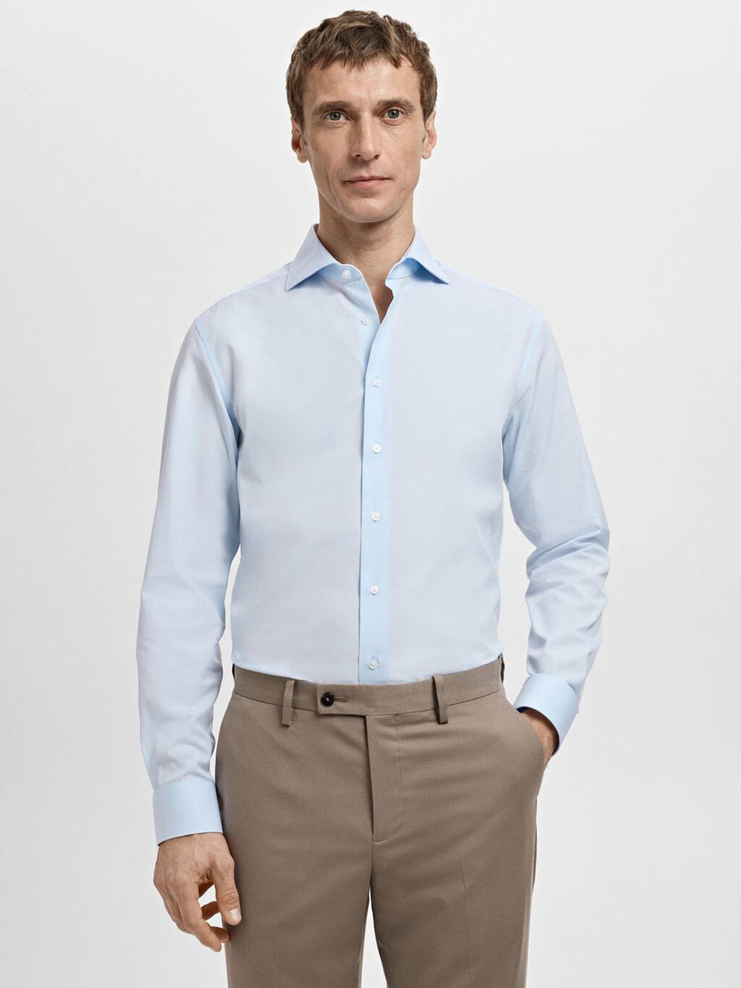 MANGO MAN Spread Collar Pure Cotton Formal Shirt