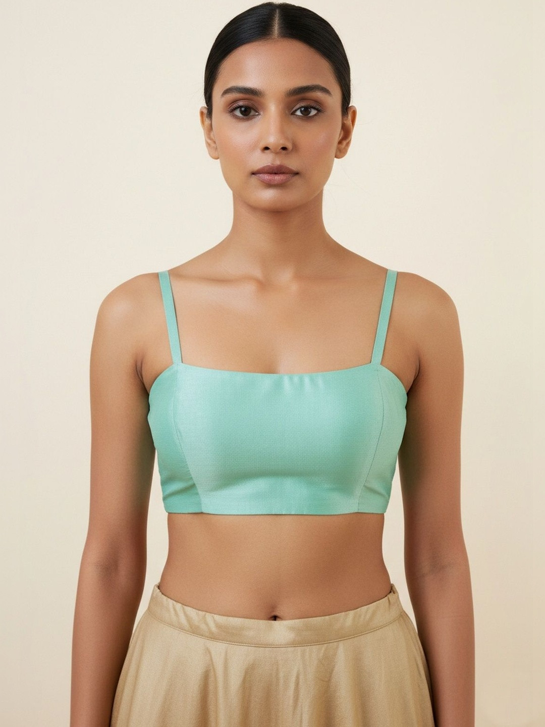 Dressfolk Blue Chanderi Spaghetti Strap Sleeveless Blouse