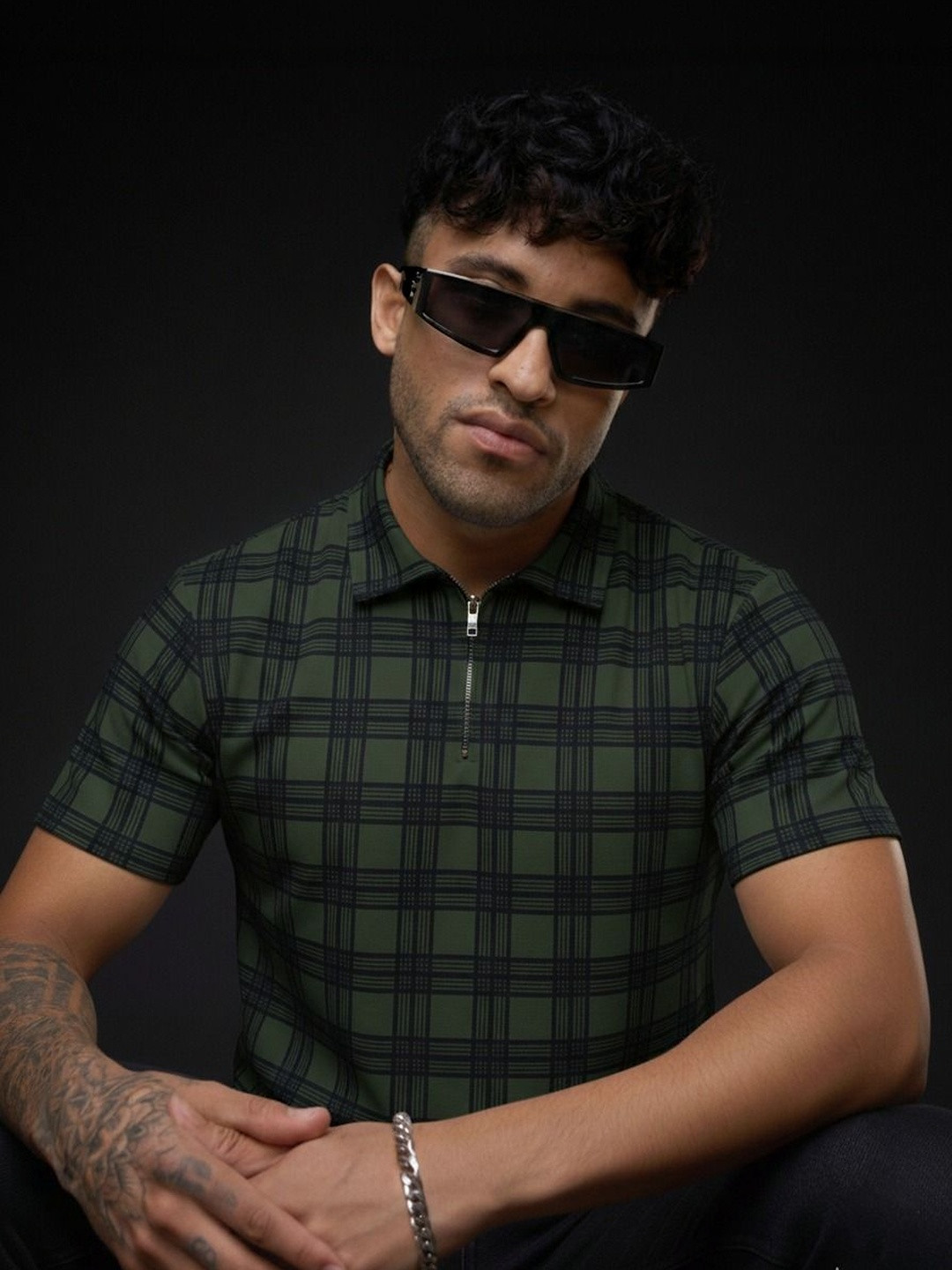 Mobox Men Checked Polo Collar T-shirt