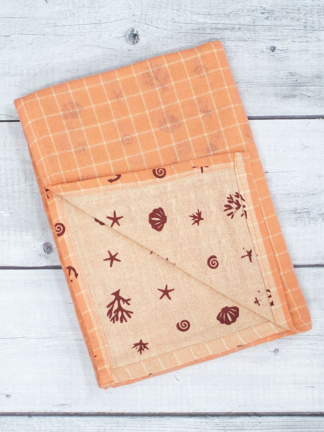 ZAHYA Orange 1 Checkered Cotton 270 GSM Bath Towel