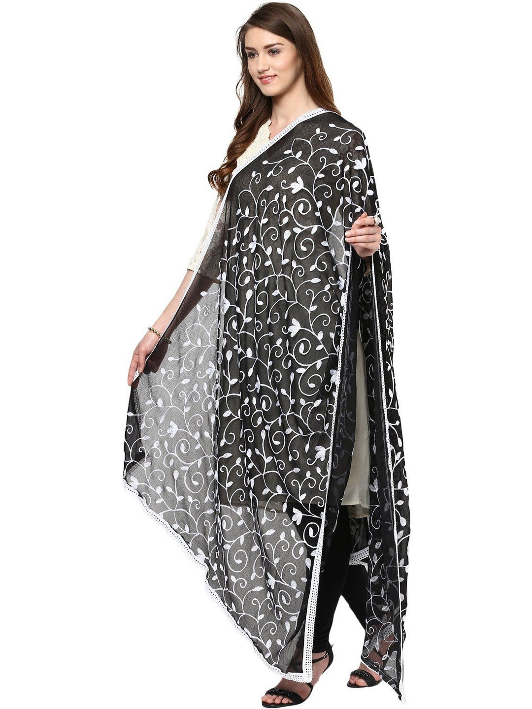 SEKMANY Ethnic Motifs Embroidered Ikat Dupatta with Thread Work