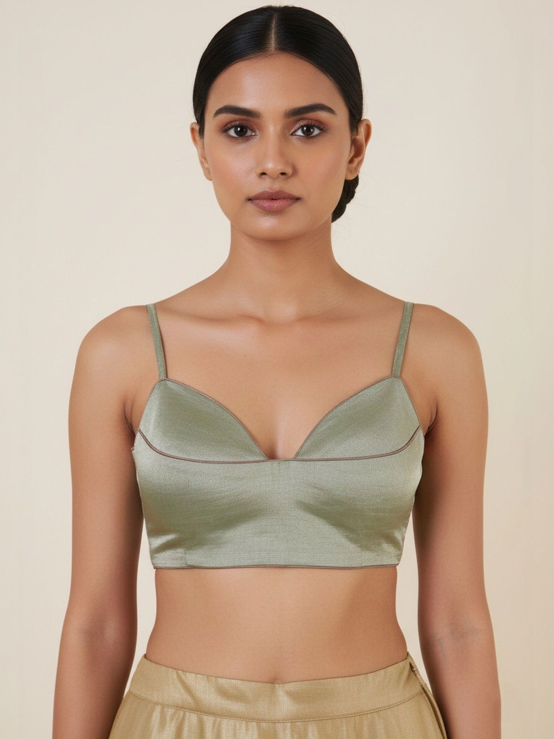 Dressfolk Green Tissue Strappy V-neck Sleeveless Blouse