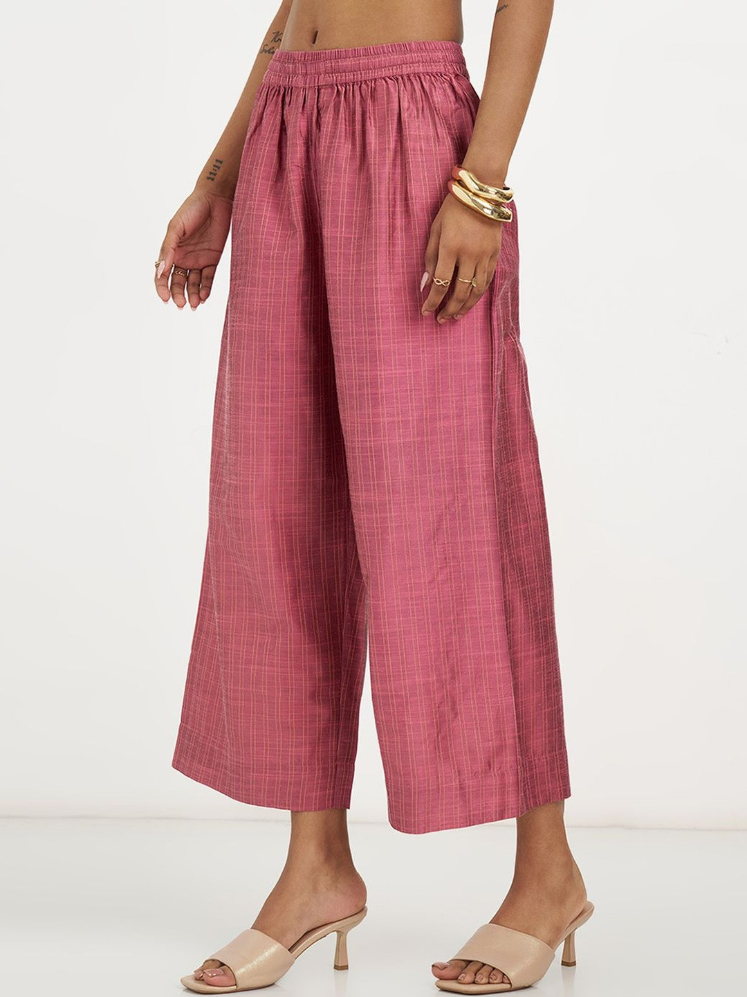 RANGMANCH BY PANTALOONS Women Checked Straight Fit Culottes Trousers