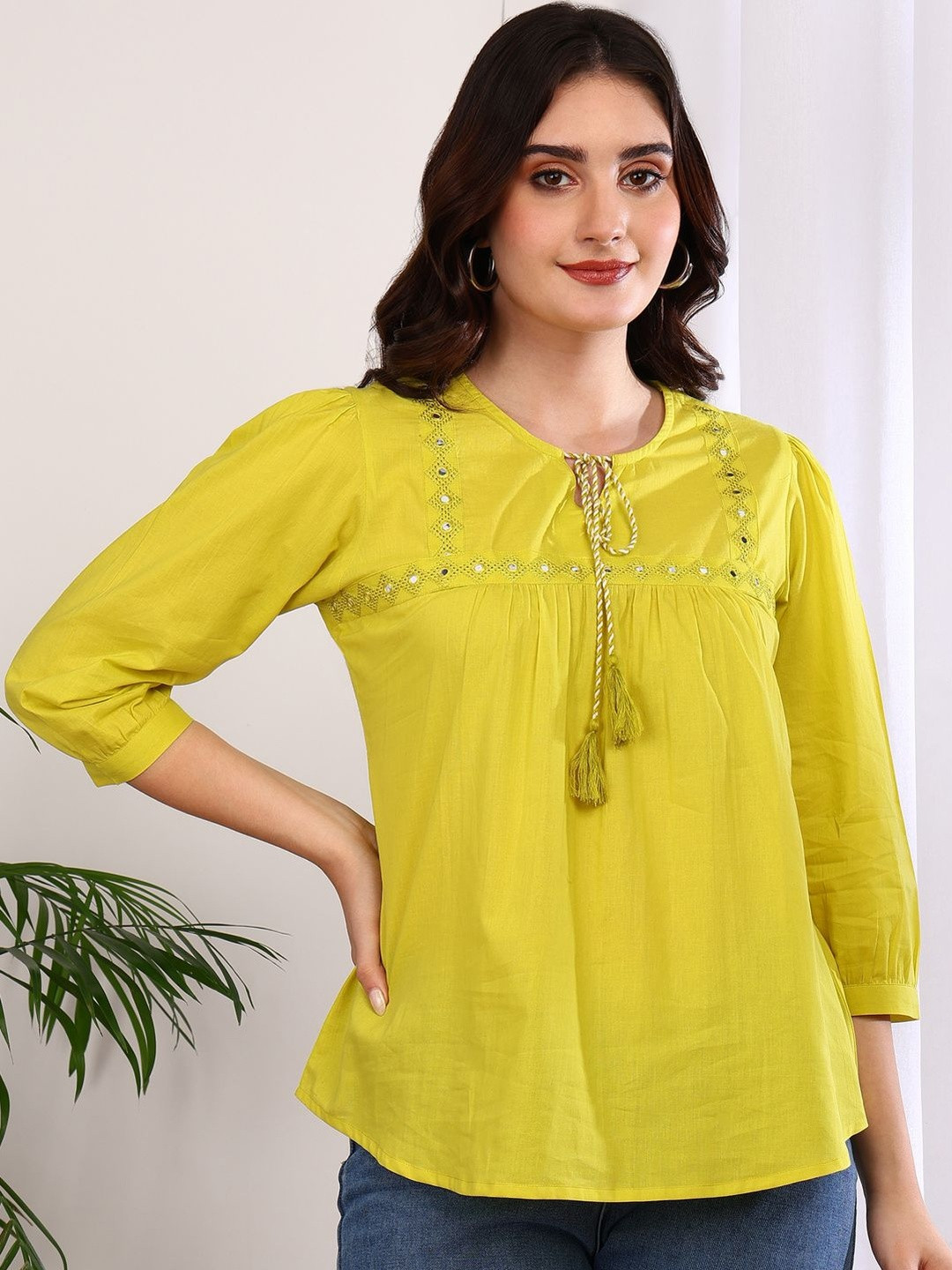 IKRASS Puff Sleeve Cotton Top