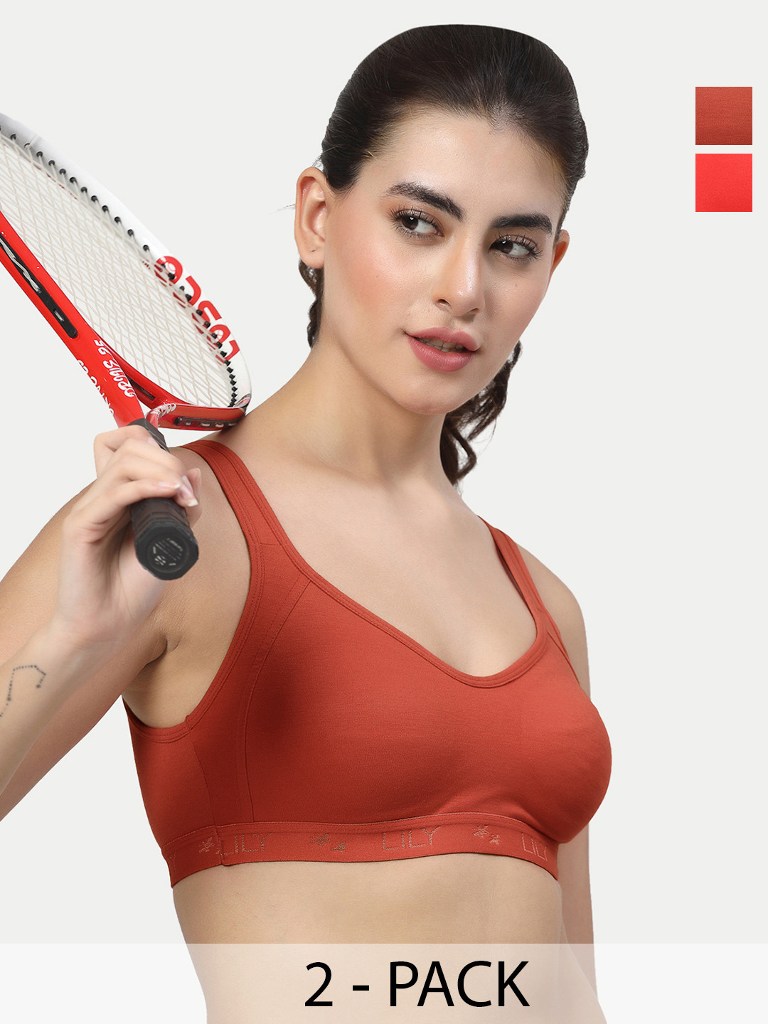 LILY Pack Of 2 Cotton Full Coverage Workout Bra Strops555