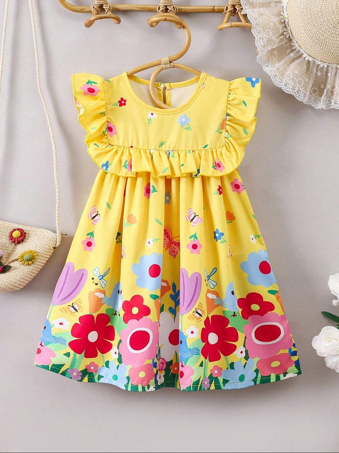 TIOR Floral Print Flutter Sleeve Fit & Flare Dress
