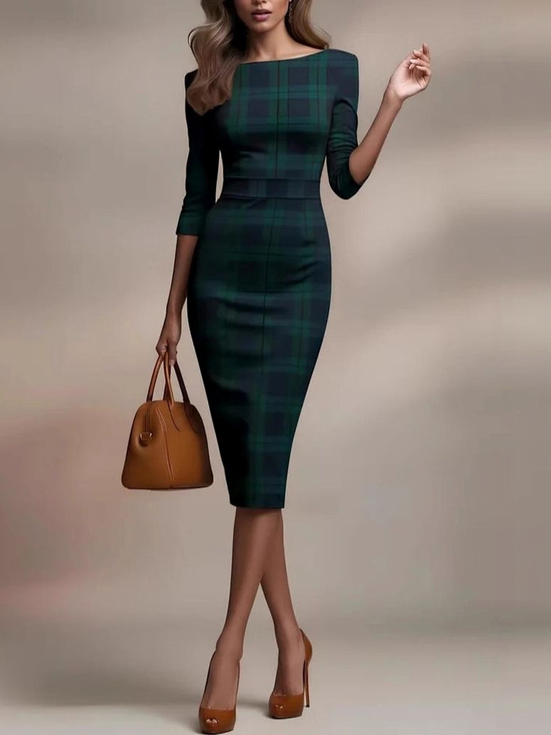 LULU & SKY Checked Formal Sheath Dress