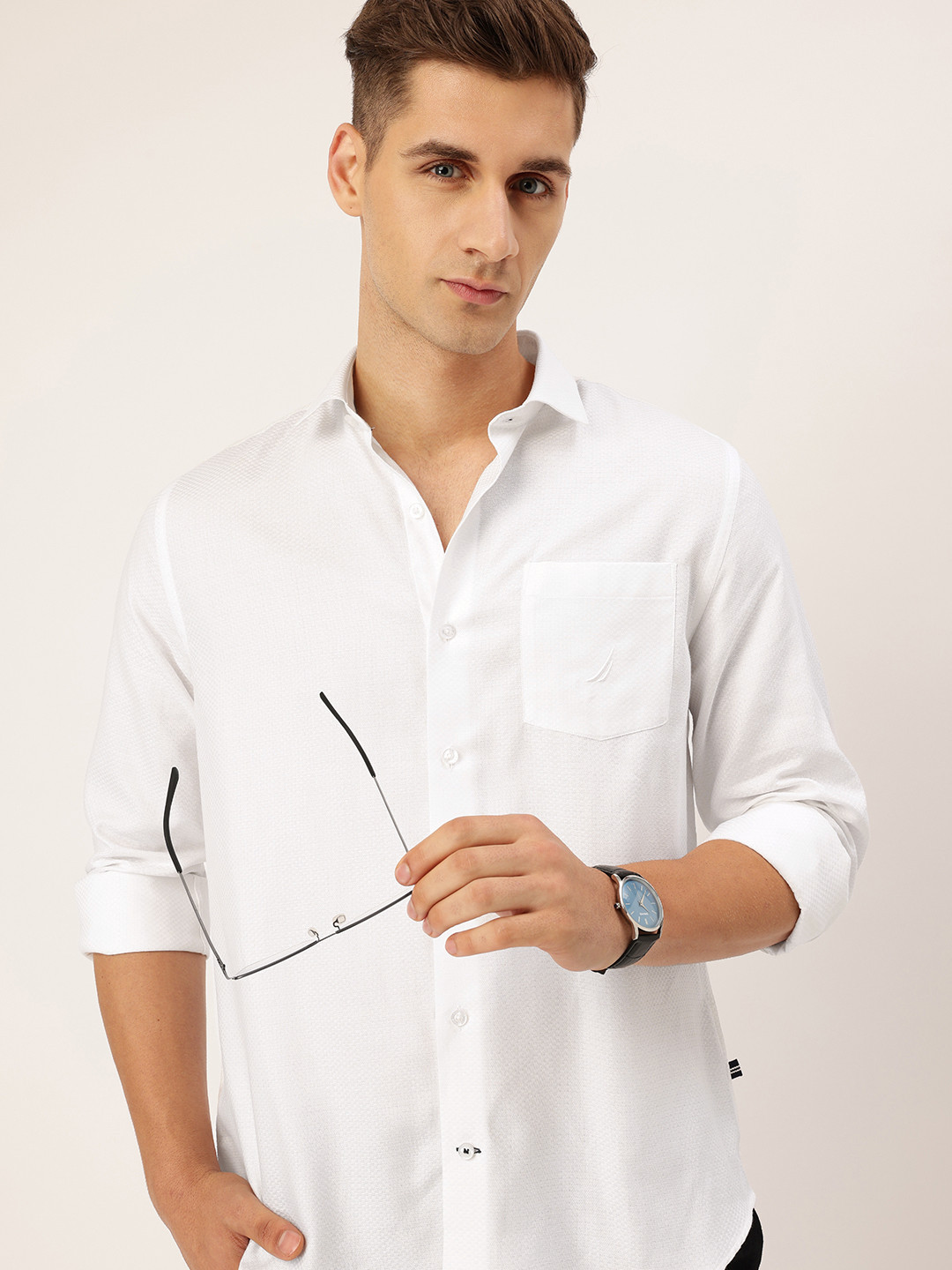 Nautica Slim Fit Textured Pure Cotton Casual Shirt