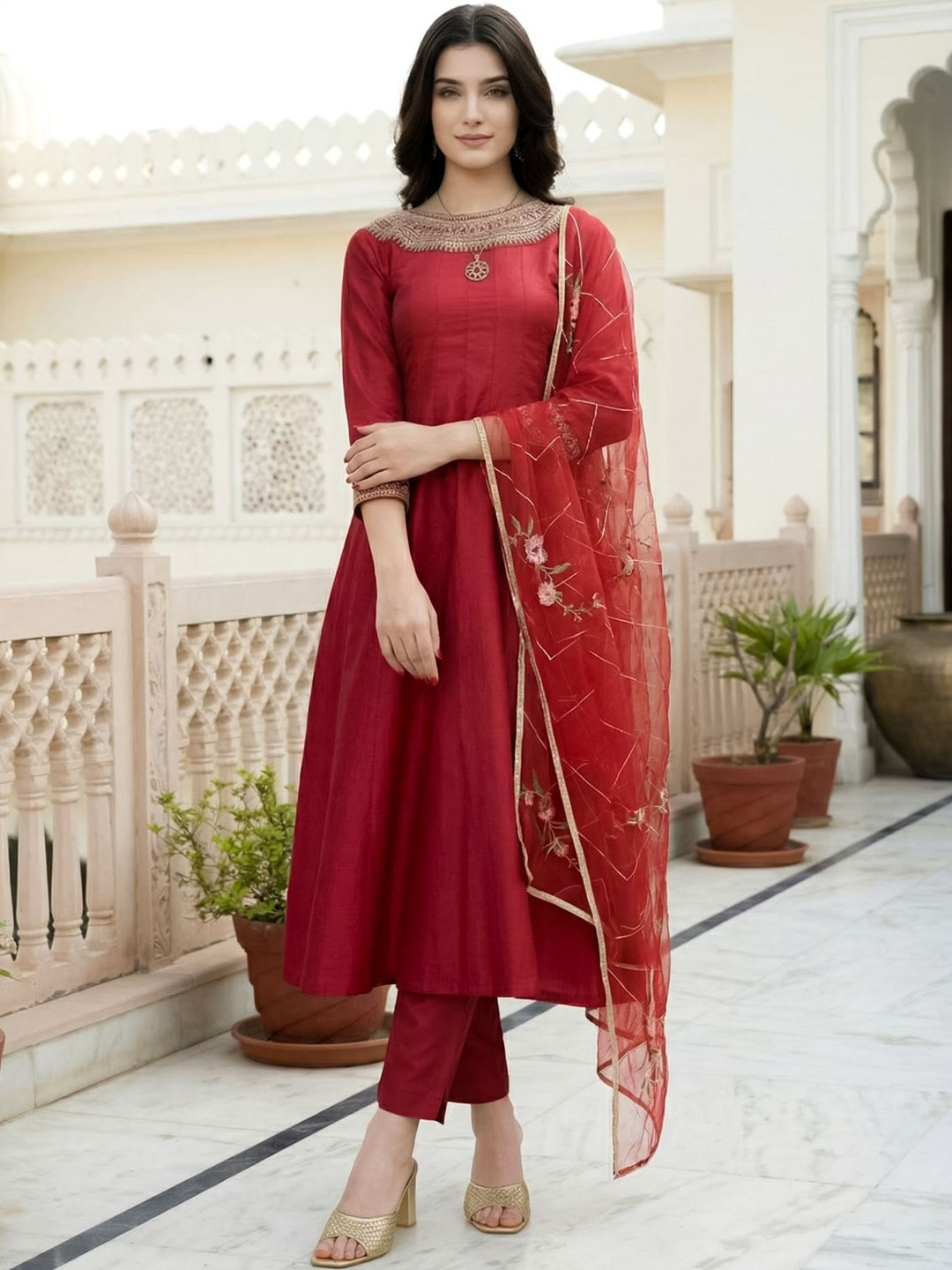 Indo Era Embroidered Dupatta with Sequinned