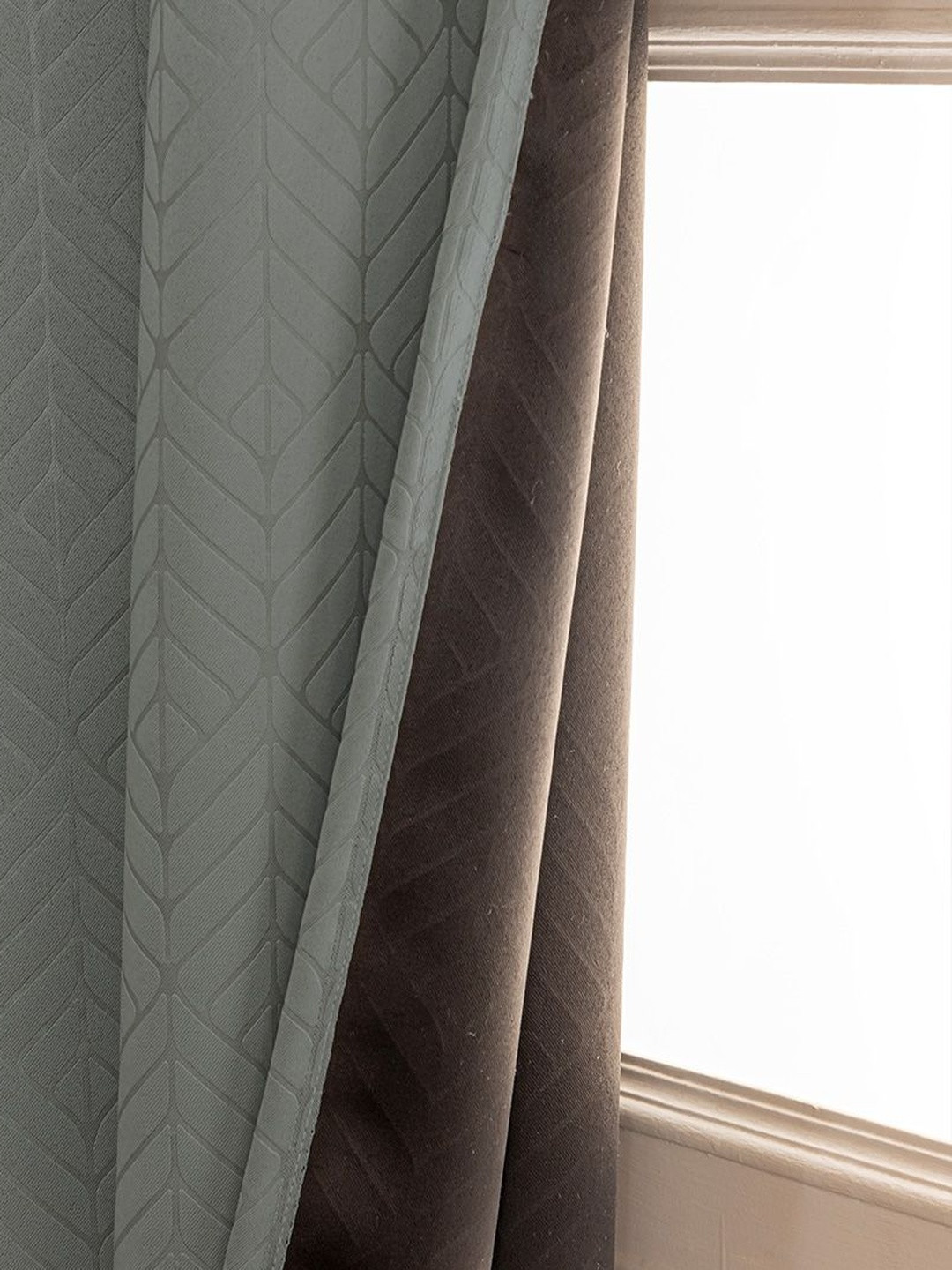 HOMEMONDE Set of 2 Blackout Self Design Polyester Eyelet Door Curtains - 8 Feet