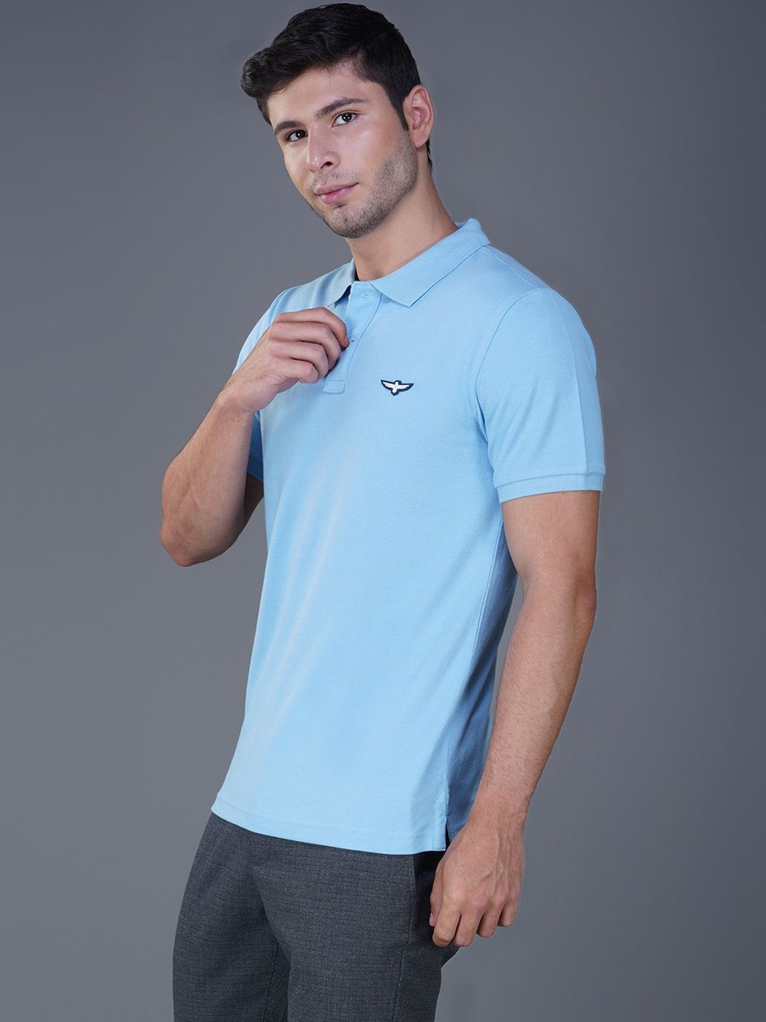 ZVEZDA Sky Blue Pique Cotton Classic Men Polo Tshirts