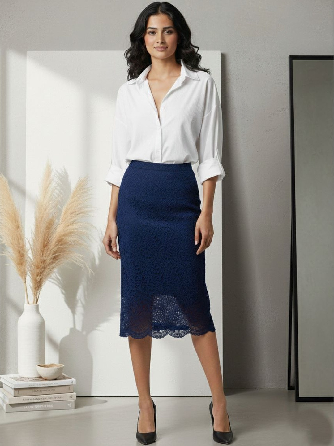 Athena Immutable Self Design Straight Midi Skirts