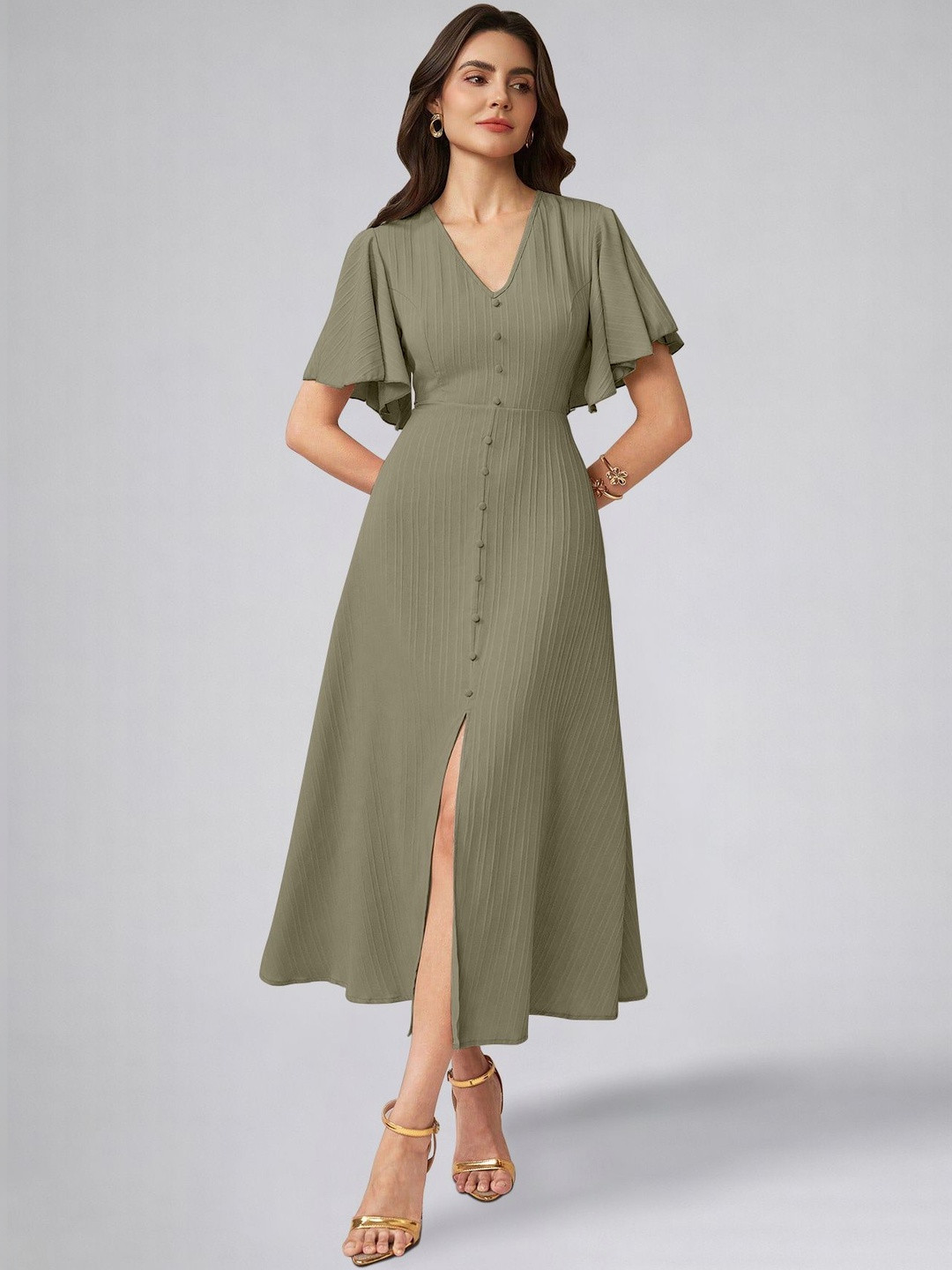 CORSICA Flutter Sleeve A-Line Midi Dress