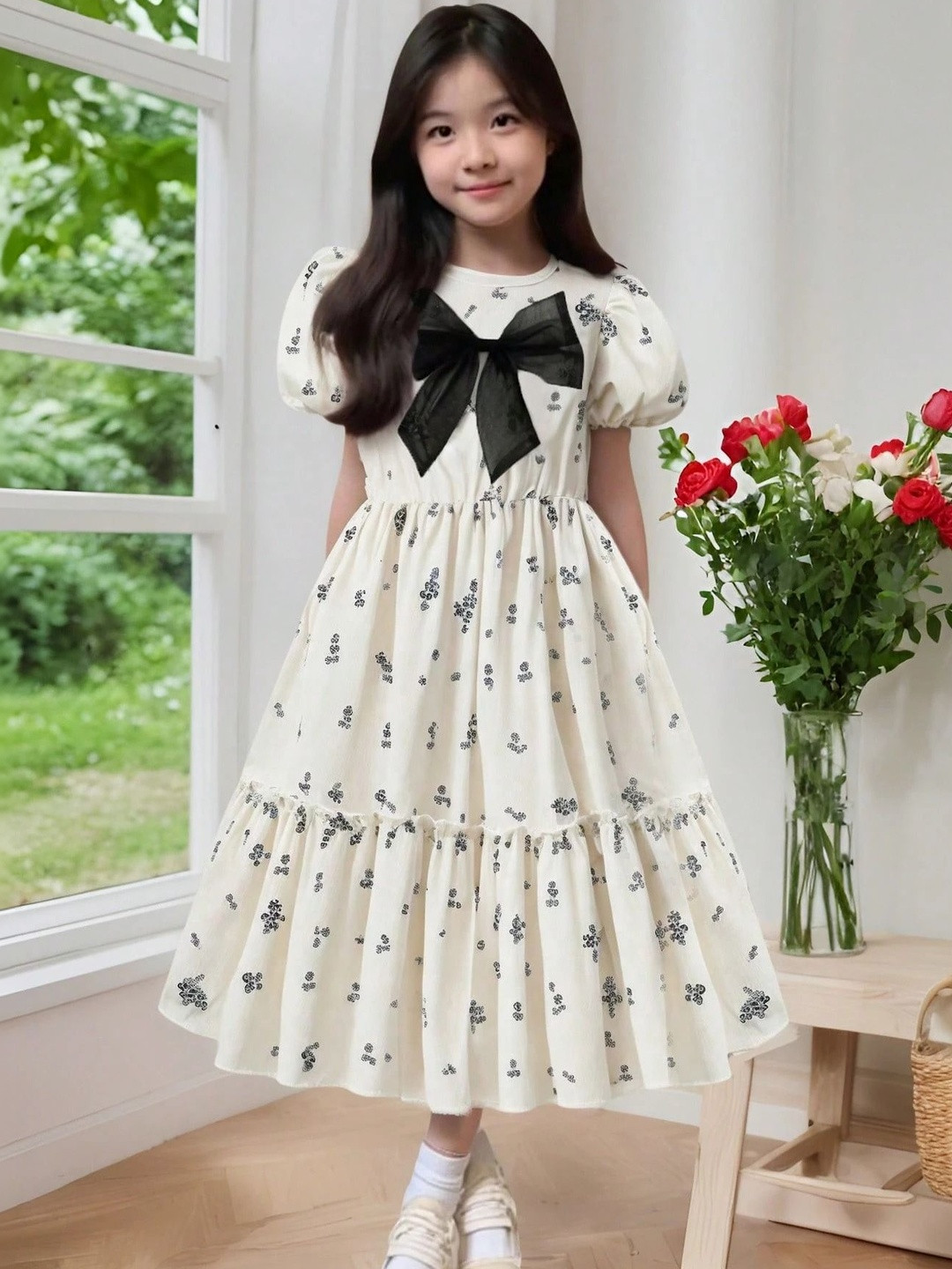 TIOR Print Flutter Sleeve Fit & Flare Dress
