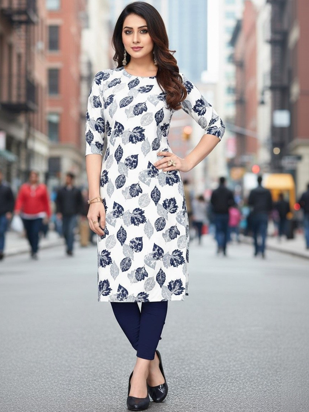 SZN Women Geometric Printed Thread Work Crepe Blend Kurta