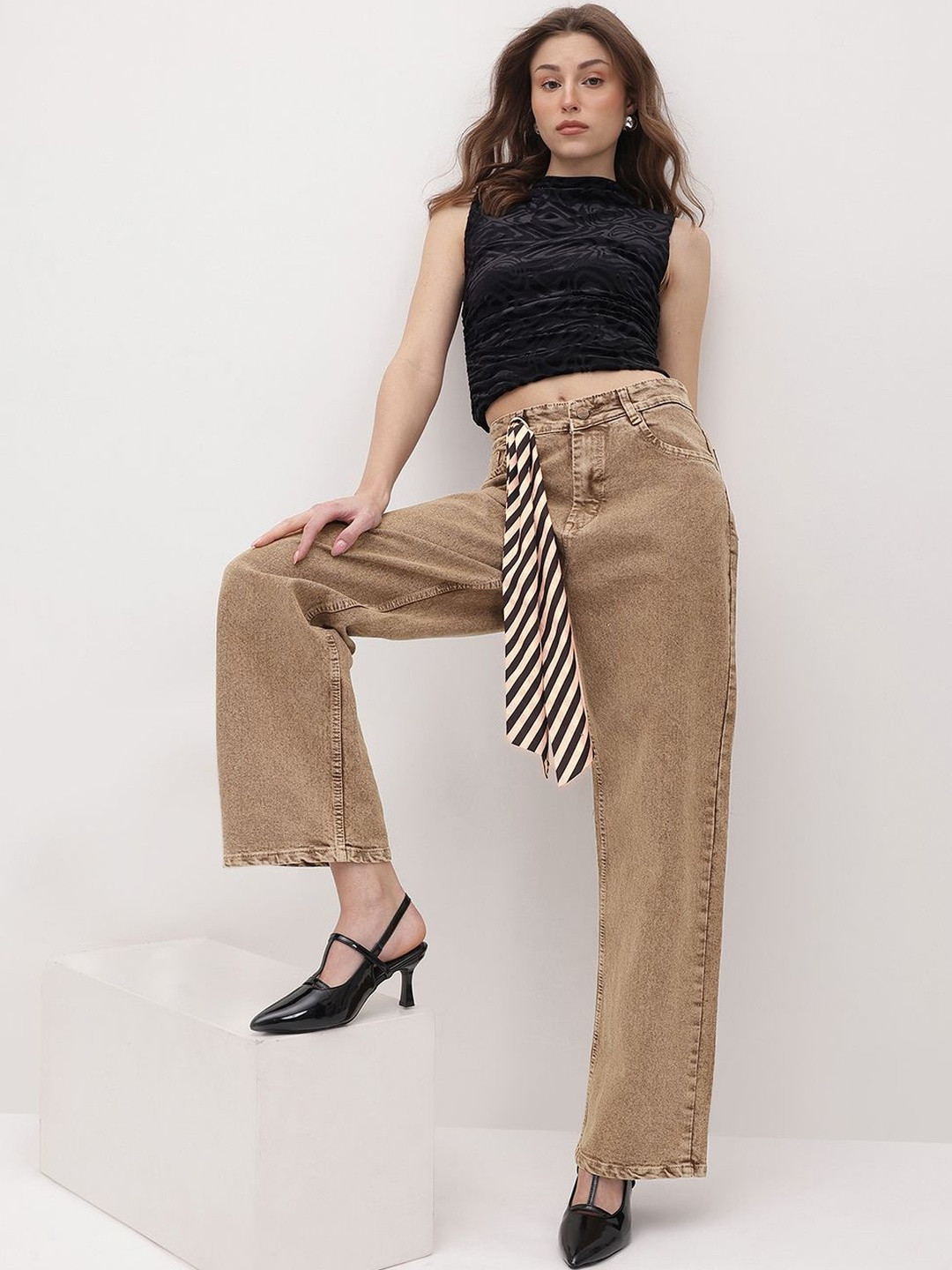 Encrypt Women Comfort Straight Fit High-Rise Light Fade Stretchable Jeans