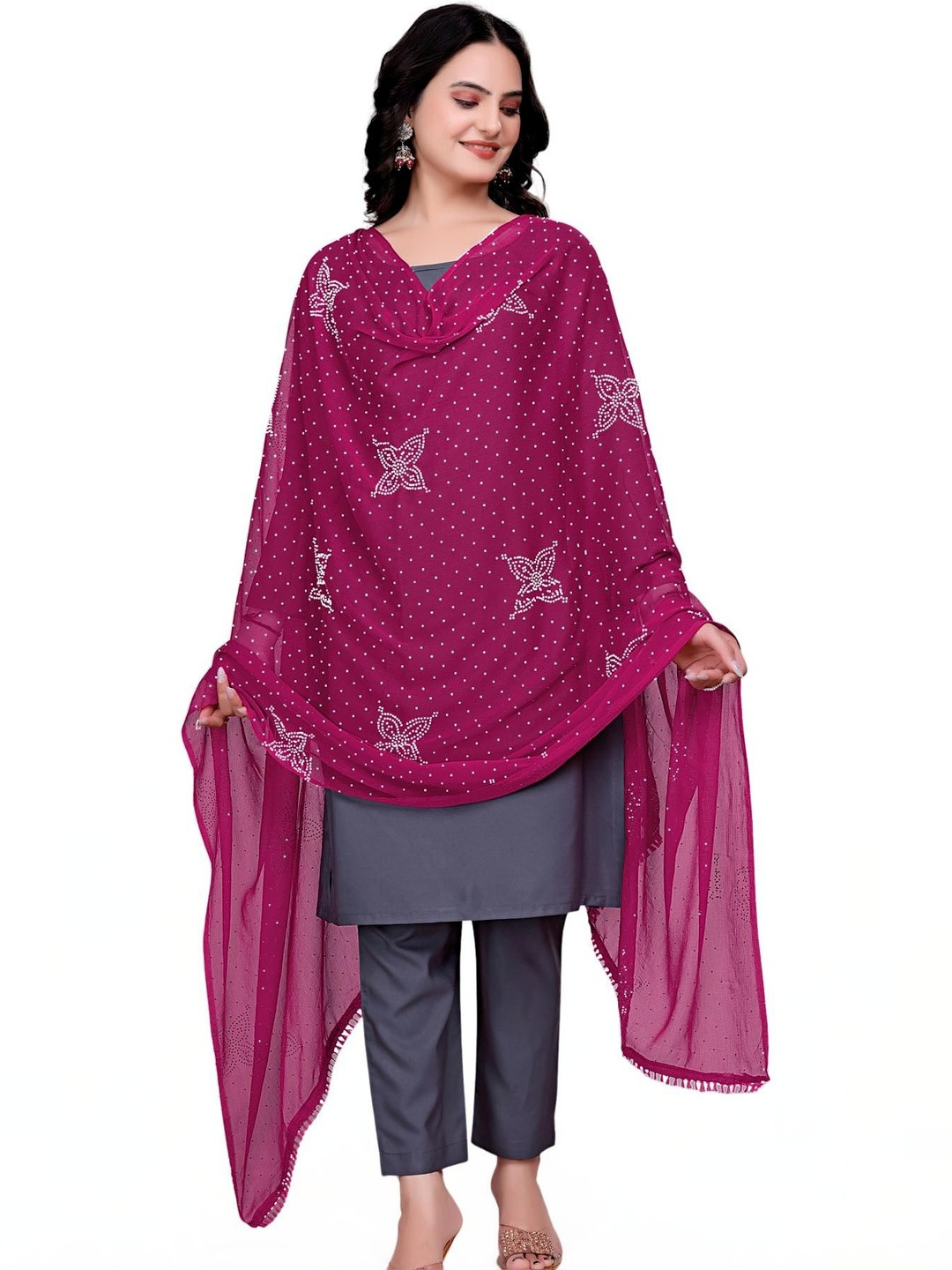 SEKMANY Ikat Dupatta with Beads and Stones