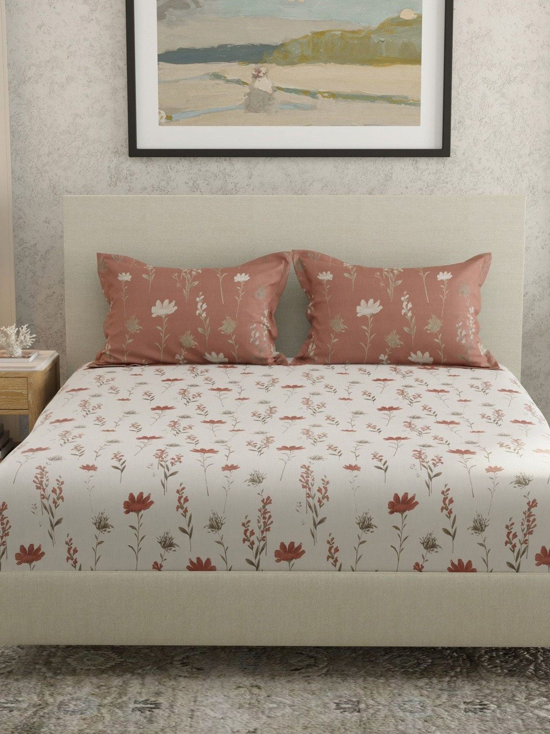 Huesland Multicoloured Floral 144 TC King Bedsheet with 2 Pillow Covers-2.75 x 2.75 cm