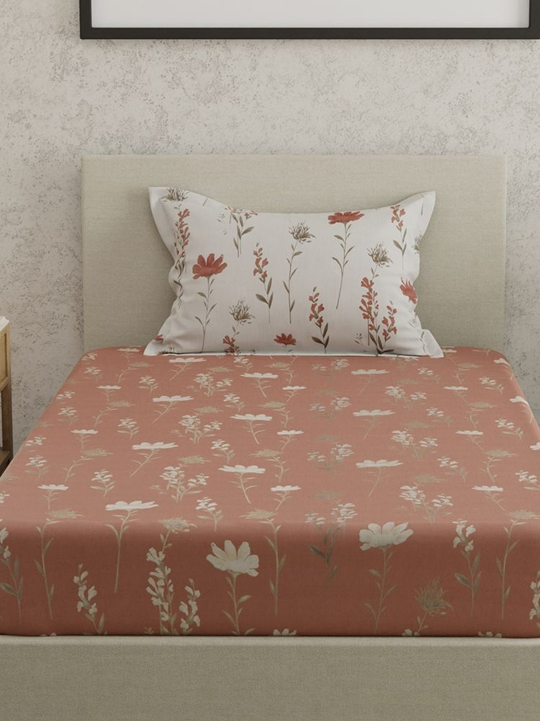 Huesland Multicoloured Floral 144 TC Single Bedsheet with 1 Pillow Covers