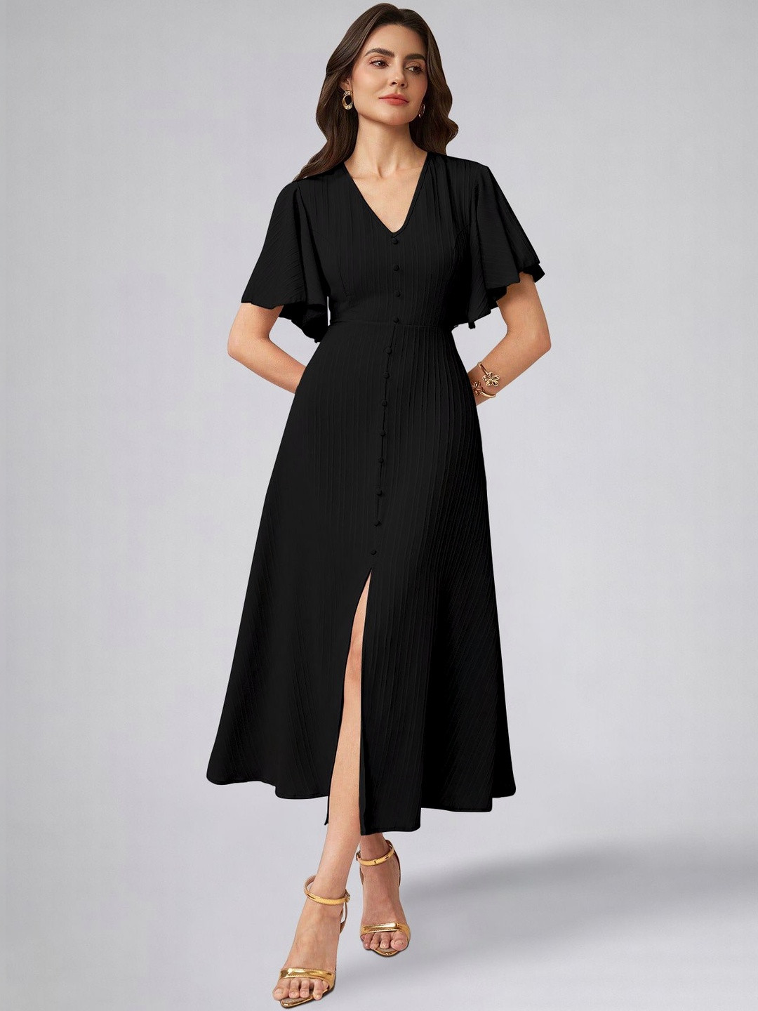 CORSICA Flutter Sleeve Fit & Flare Midi Dress