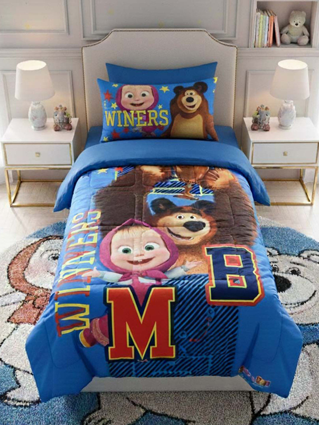 Athom Living Masha and the Bear Printed 360 GSM AC Room Single Size AC Comforter