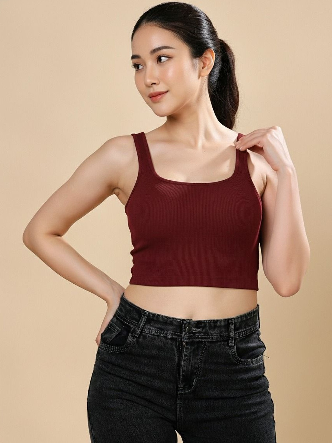 CORSICA Women's Ribbed Scoop Neck Crop Tank Top