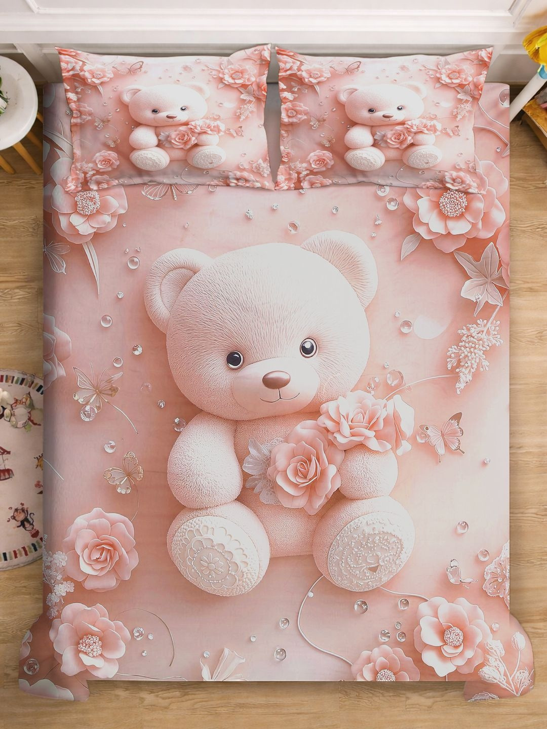 KLOTTHE Pink Cartoon Characters Printed 400 TC King Superfine Bedsheets