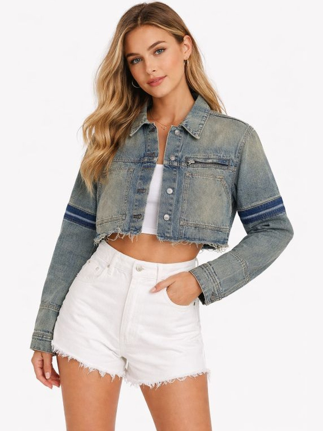 NoBarr Women Crop Denim Jacket