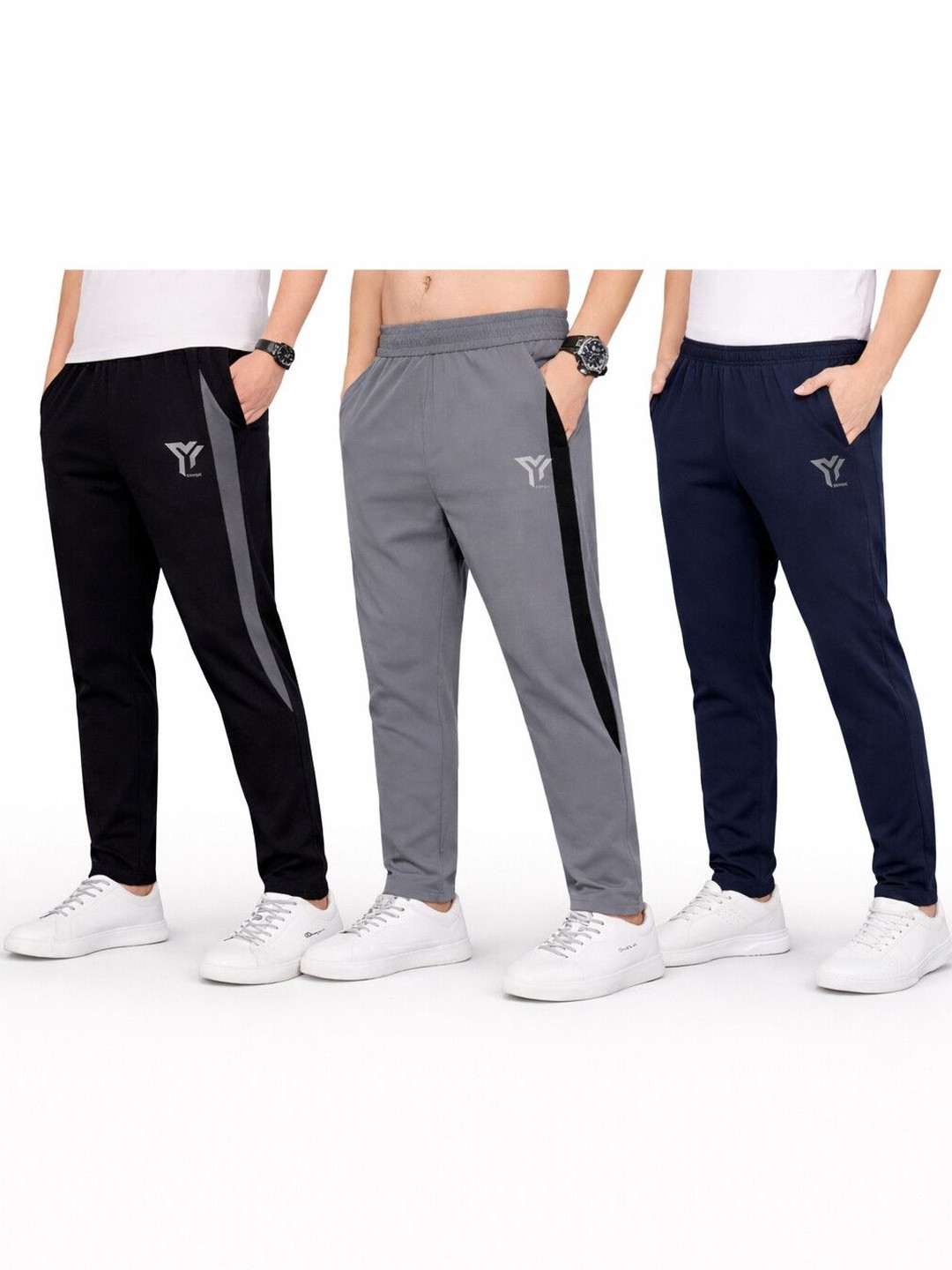YUNEK Men Pack Of 3 Mid-Rise Rapid Dry Track Pants