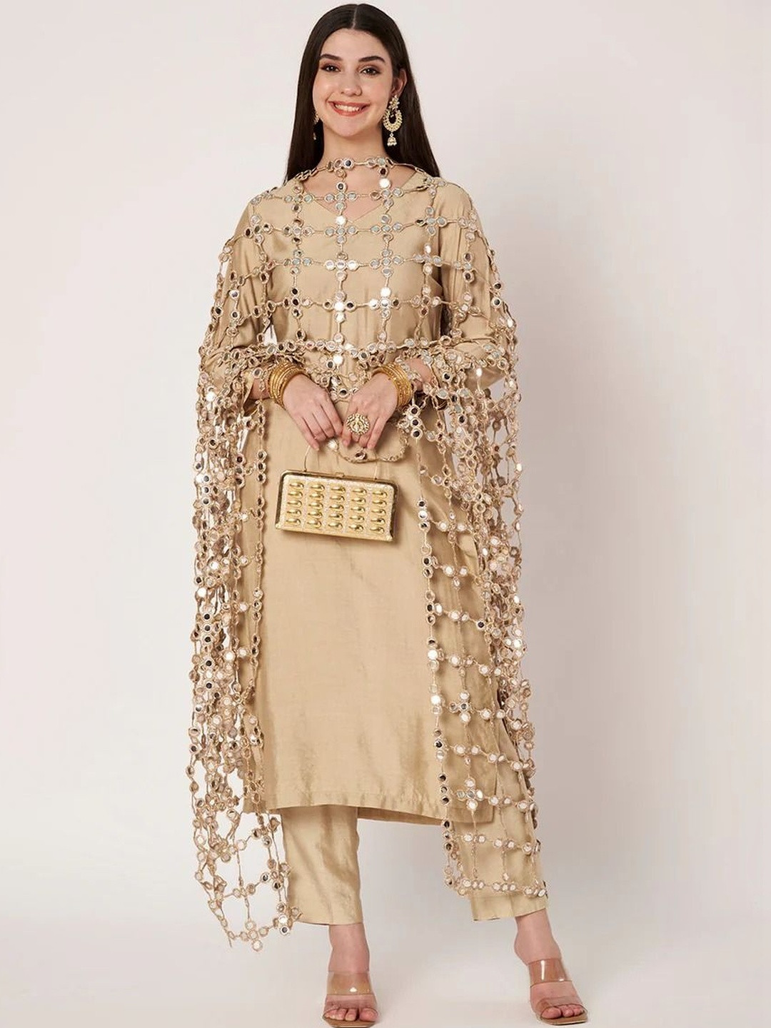 SAJAVAT ETHENIC WEAR Ethnic Motifs Embroidered Dupatta with Mirror Work
