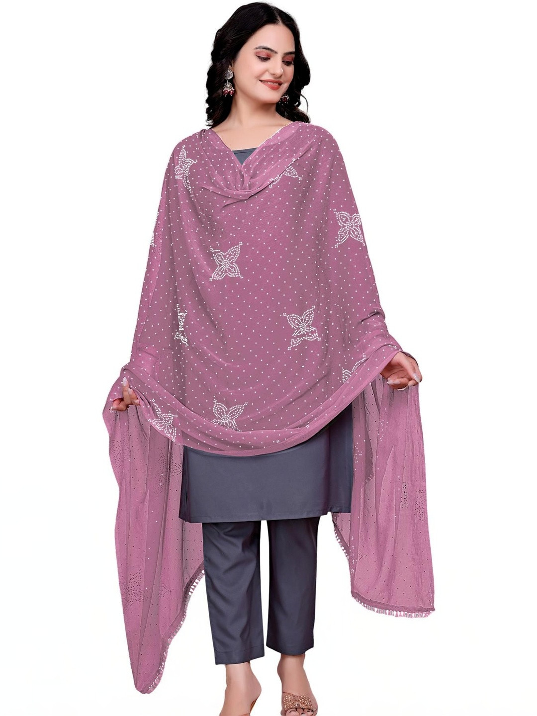 SEKMANY Ikat Dupatta with Beads and Stones