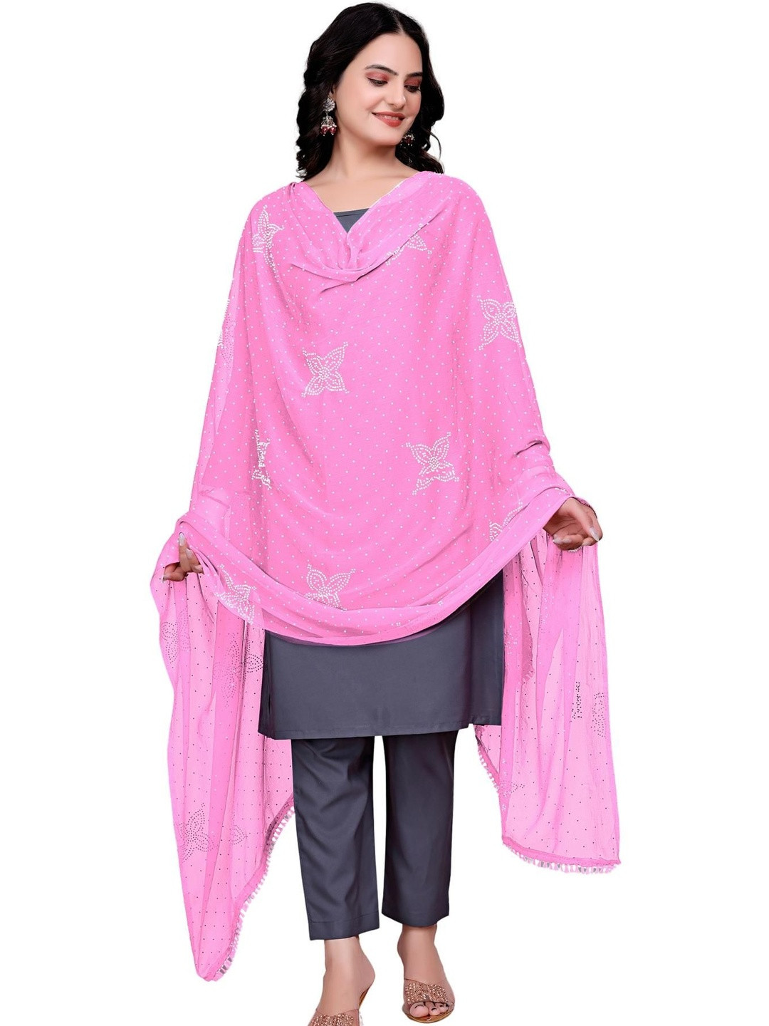 SEKMANY Ikat Dupatta with Beads and Stones