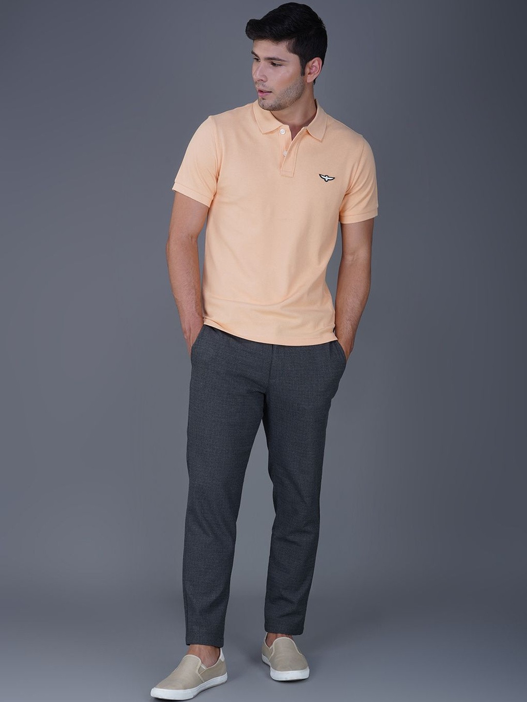 ZVEZDA Soft Peach Men Luxury Pique Cotton Solid Polo Tshirts