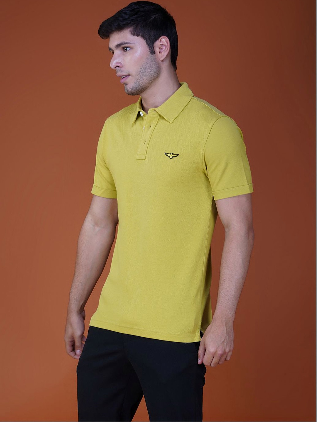 ZVEZDA Lime Yellow Pique Cotton Classic Mens Polo Collar Tshirt