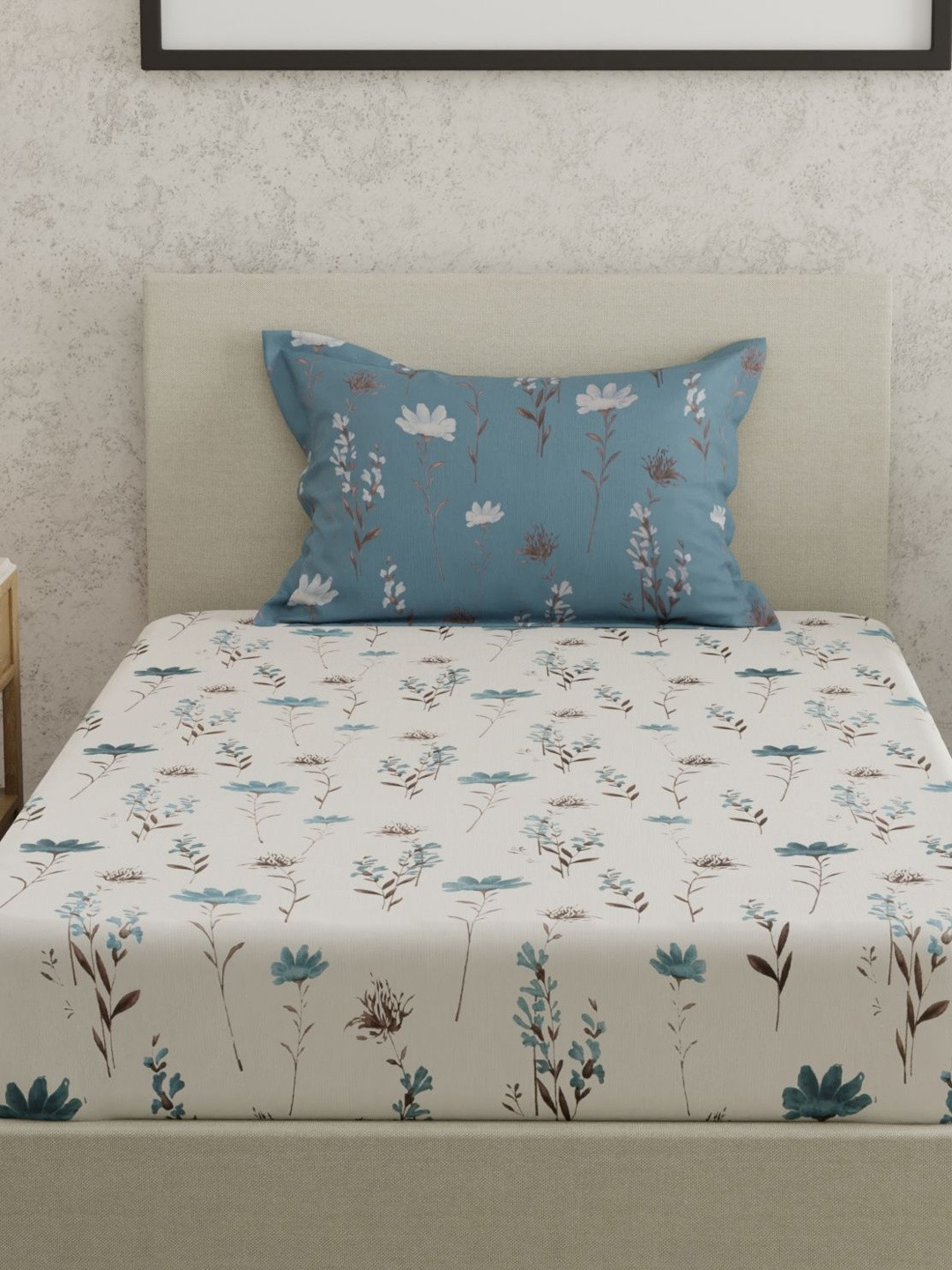 Huesland Multicoloured Floral 144 TC Single Bedsheet with 1 Pillow Covers