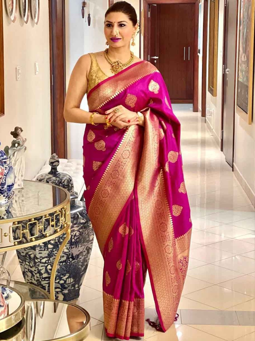 Mitera Ethnic Motifs Zari Silk Blend fwd Saree