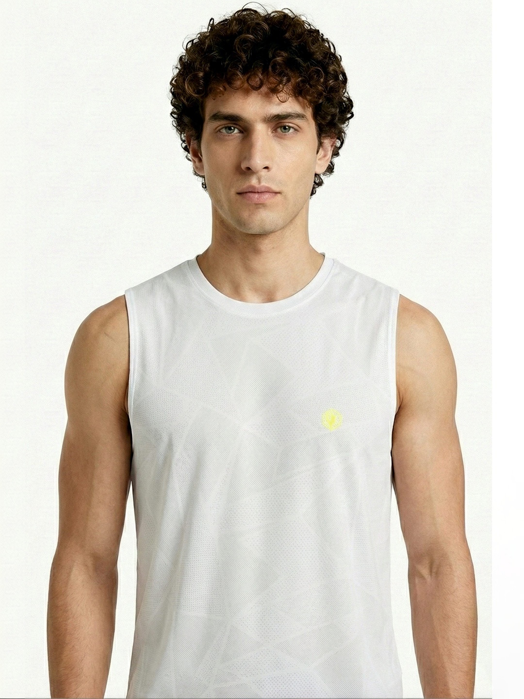 UNBEATEN  White Typography Self Design Round Neck Sleeveless T-Shirt of Unbeaten