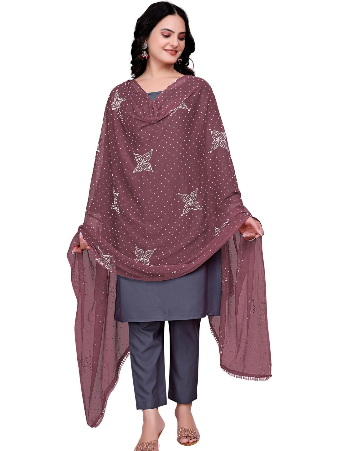 SEKMANY Ikat Dupatta with Beads and Stones