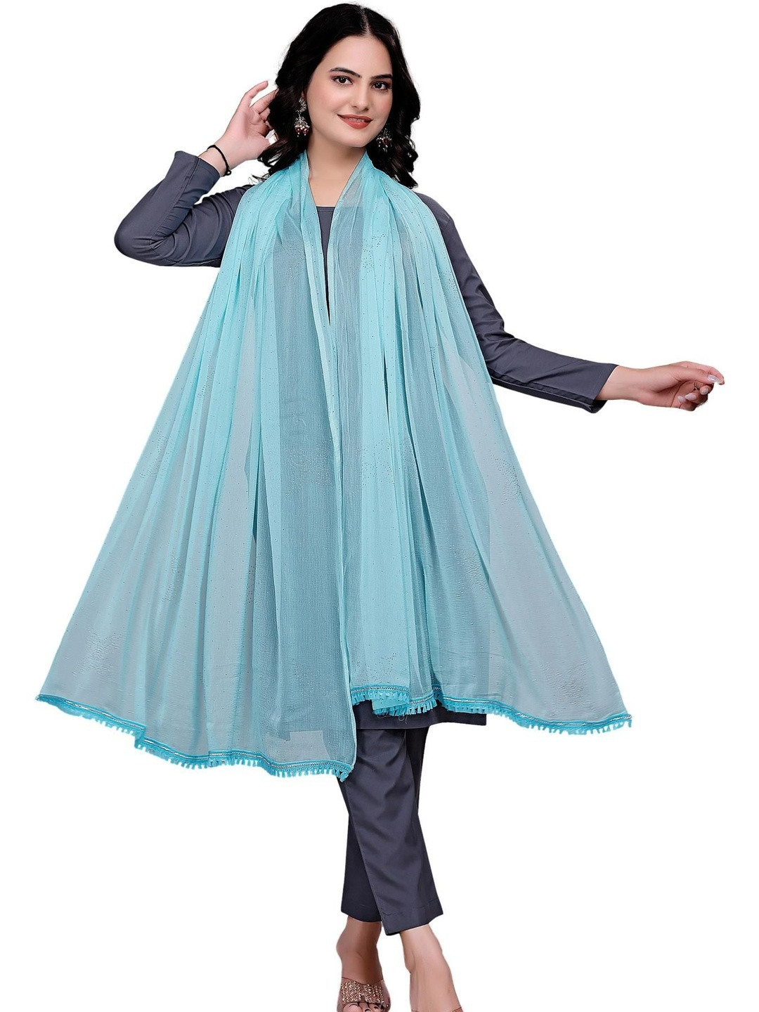 SEKMANY Ikat Dupatta with Beads and Stones