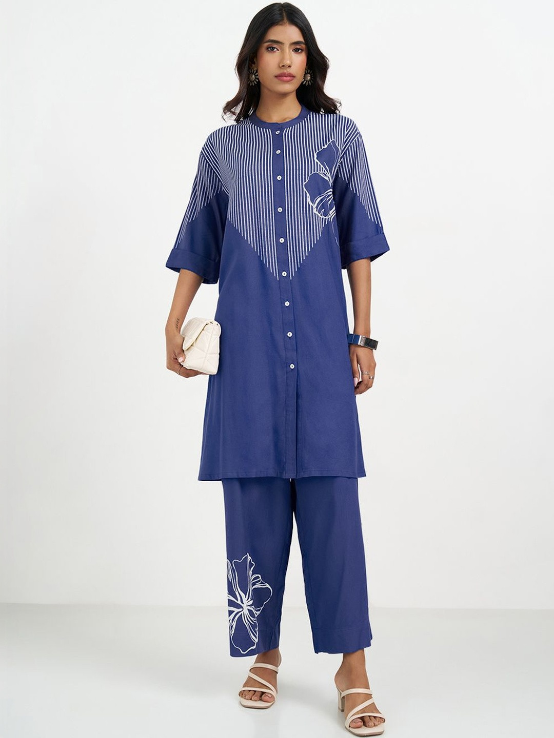 RANGMANCH BY PANTALOONS Women Floral Printed Regular Pure Cotton Kurta with Trousers