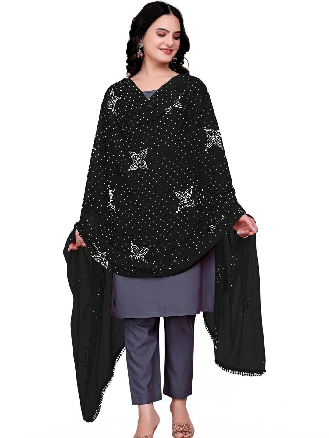 SEKMANY Ikat Dupatta with Beads and Stones