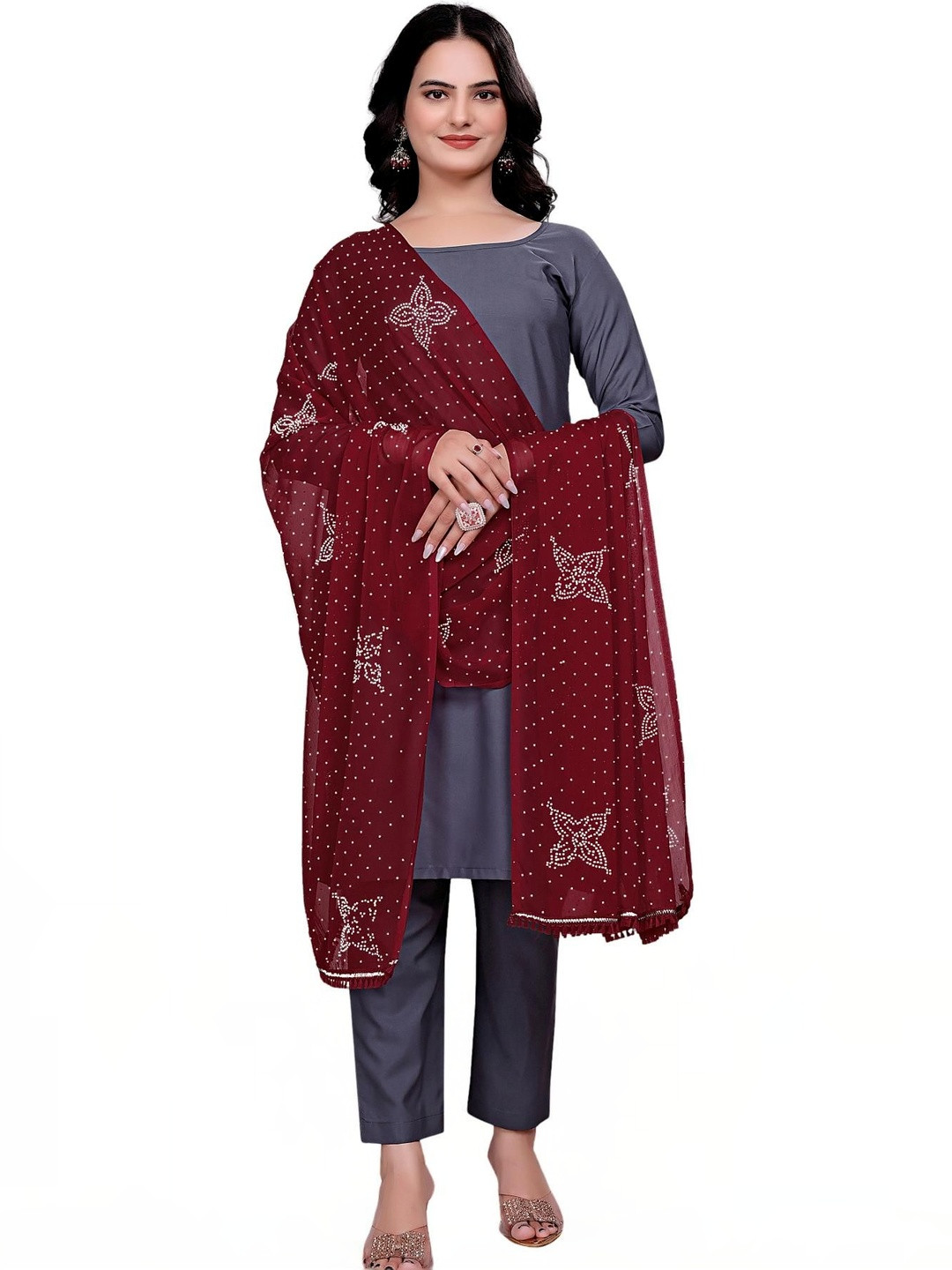 SEKMANY Ikat Dupatta with Beads and Stones