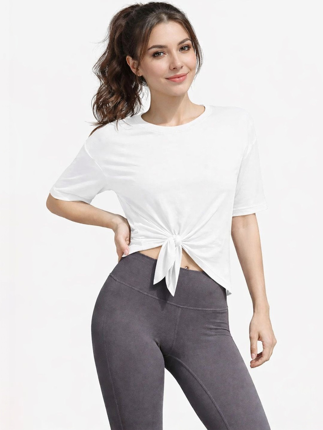 Eleg & StilanceWomen Dry Fit Breathable Sweat Proof Loose Side Tie Gym Yoga Sports top