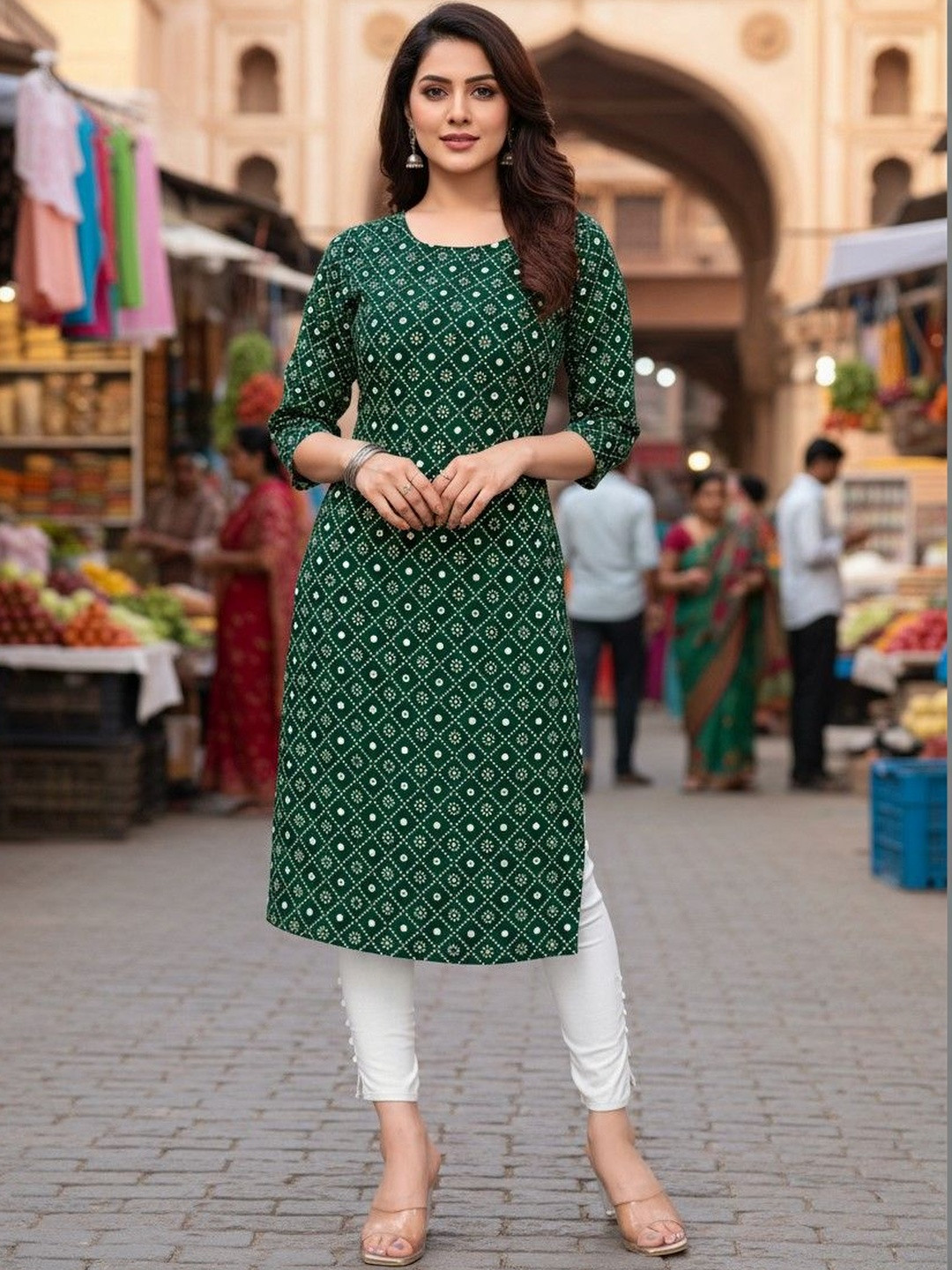SZN Women Geometric Printed Crepe Blend Kurta