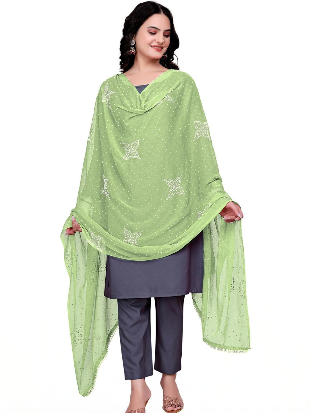 SEKMANY Ikat Dupatta with Beads and Stones