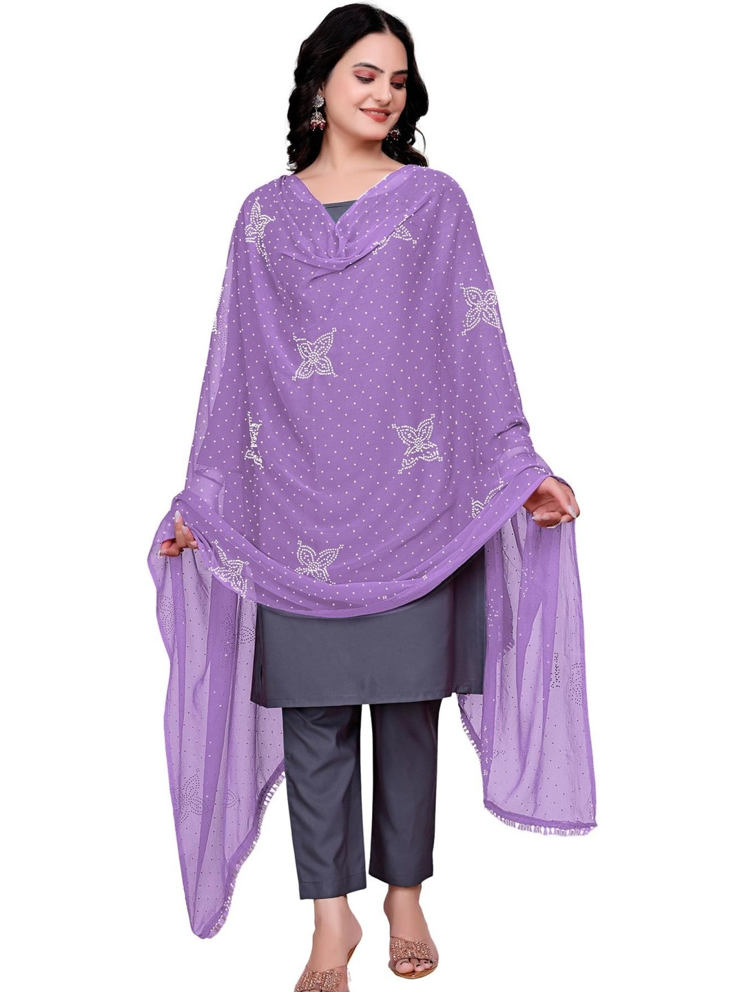 SEKMANY Ikat Dupatta with Beads and Stones